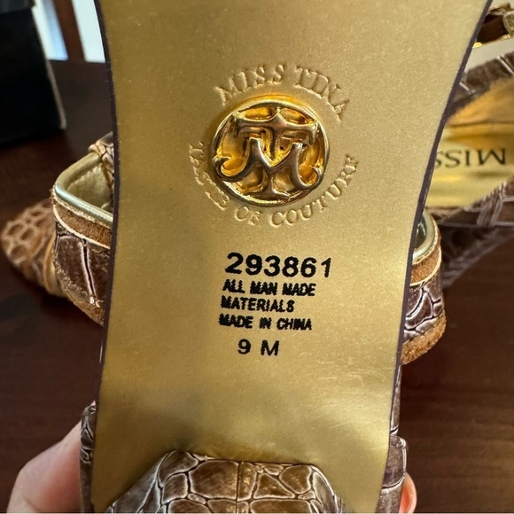 Miss Tina “knowles” reptile print strappy heels sandals New in Box tan brown 9 - Picture 9 of 15